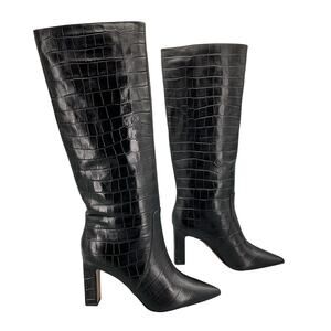 NEW Aldo Women’s Cadigoder Pointed Toe Croc Knee High Boots Black Size 7M